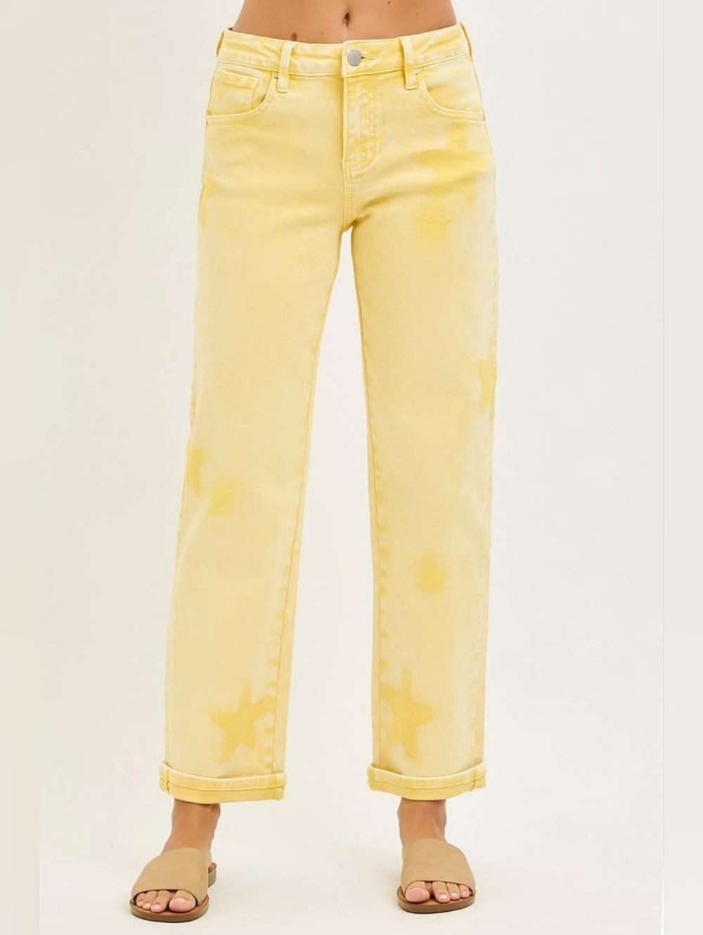 Risen Yellow Star-Print Straight Jeans - Women